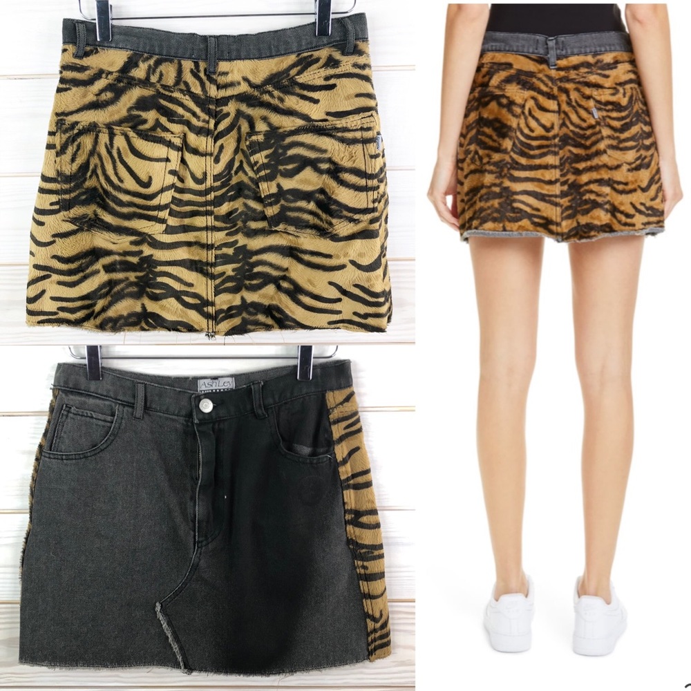 Ashley Williams Stephanie Denim Faux Fur Skirt S